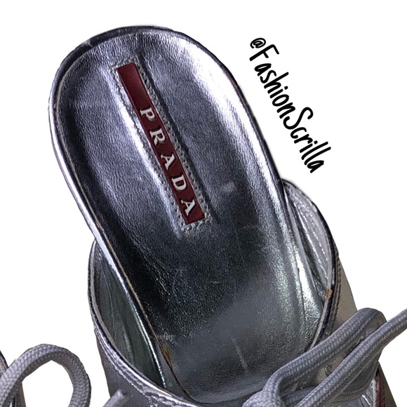 PRADA Vintage Sport Metallic Silver - Berry Red Y2K Heels - Picture 2 of 5